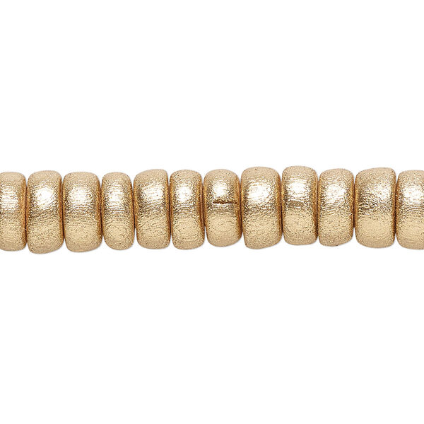Bead, painted Taiwanese cheesewood (coated), metallic gold, 8x4mm rondelle. Sold per pkg of (2) 15-1/2" to 16" strands. image number 0