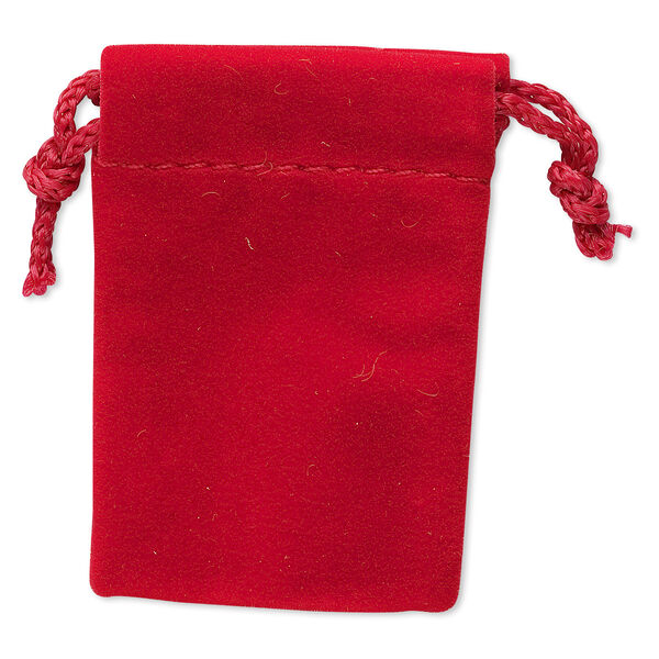 Pouch, velveteen, red, 2-1/2 x 1-3/4 inches with drawstring. Sold per pkg of 12. image number 0