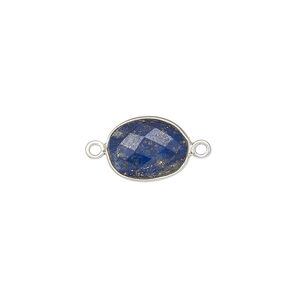 Link, lapis lazuli (natural) and sterling silver, 9x7mm-12x10mm oval with 8x6mm-11x9mm hand-cut double-sided faceted flat freeform oval. Sold individually.