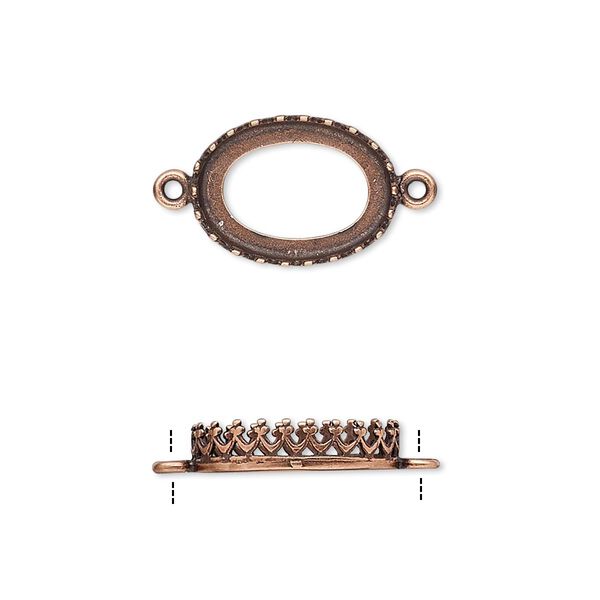 Link, JBB Findings, antique copper-plated brass, 15x11mm oval with open back and decorative trim, 14x10mm oval bezel setting. Sold per pkg of 2. image number 0