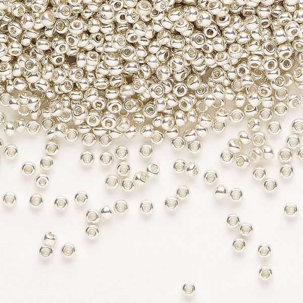 Seed bead, Preciosa Ornela, Czech glass, pkg/50g, opaque silver finish, #10 rocaille. image number 0