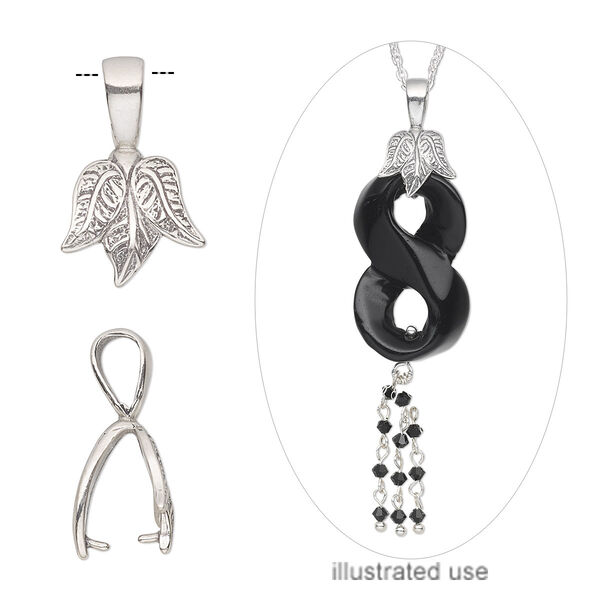 Bail, JBB Findings, ice-pick, antiqued sterling silver, 14x13mm leaf, 10mm grip length. Sold individually. image number 0