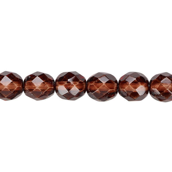 Bead, Czech fire-polished dipped décor glass, brown, 8mm faceted round. Sold per 15-1/2" to 16" strand, approximately 50 beads. image number 0