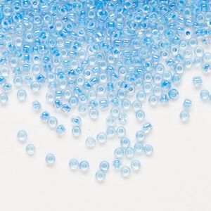 Glass Dyna-Mites™ seed bead 1pkg1, #11 round transparent inside dyed color sky blue (244 11/0 RR) 40g