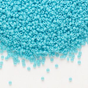 Seed bead, Miyuki, glass, pkg/250g, #15 rocaille, Duracoat® opaque outside dyed underwater blue, (RR-4480).