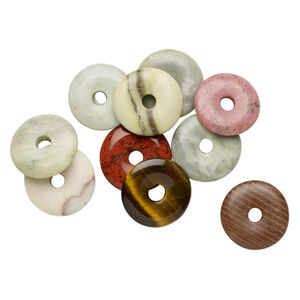 Multi-gemstone 1pkg10, donut focal natural mix 25-30mm