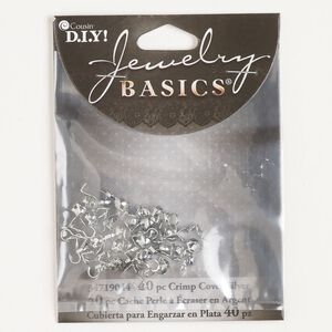 Bead tip, steel, pkg/40, 8x3.5mm bottom clamp-on with open loop, silver finish.