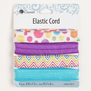 Cord assortment, elastic, pkg/(4) 1.5m, 16mm flat, assorted colors.