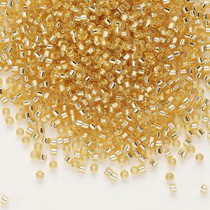Seed bead, Delica®, glass, pkg/50g, #11 round, transparent silver-lined gold (DB-0042).