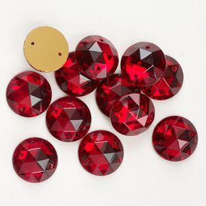Sew-on 12pk Siam ruby foil back, vintage Preciosa Czech crystal 20mm round