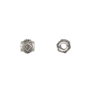 Marcasite / sterling silver 1pkg1, round bead natural 7mm