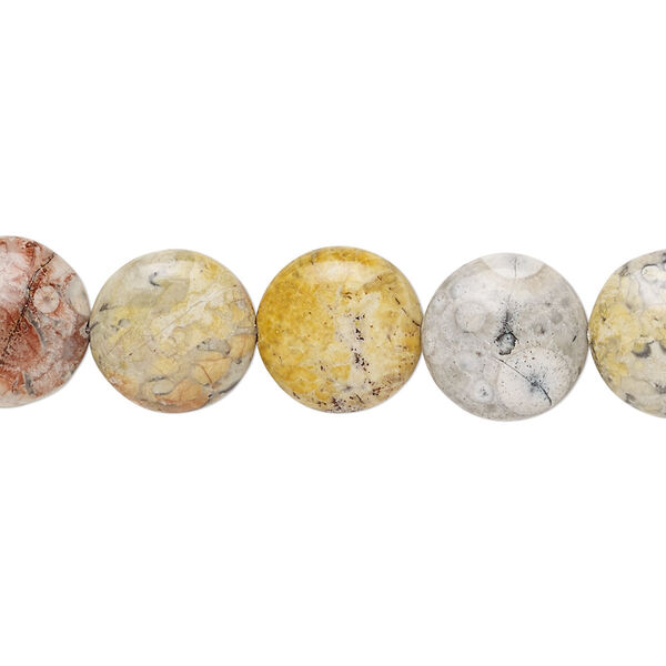 Bead, sky eye jasper (natural), 12mm puffed flat round, B grade, Mohs hardness 6-1/2 to 7. Sold per 8-inch strand, approximately 15 beads. image number 0
