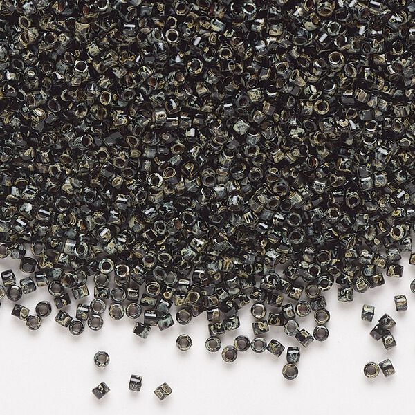 Seed bead, Delica®, glass, pkg/250g, #11 round, opaque Picasso black (DB-2261). image number 0
