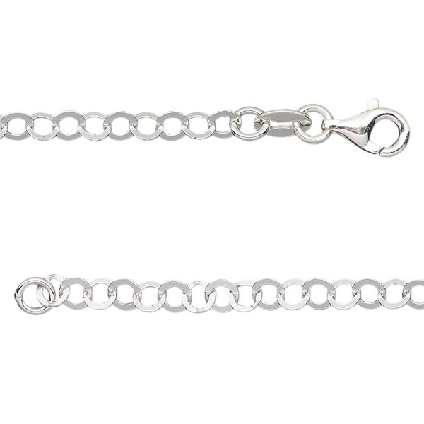 Chain, sterling silver, 3.5mm flat round cable, 18 inches with lobster claw clasp. Sold individually. image number 0