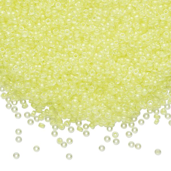 Seed bead, Miyuki, glass, pkg/250g, #15 rocaille, translucent luminous inside dyed color yellow, (RR-1119). image number 0
