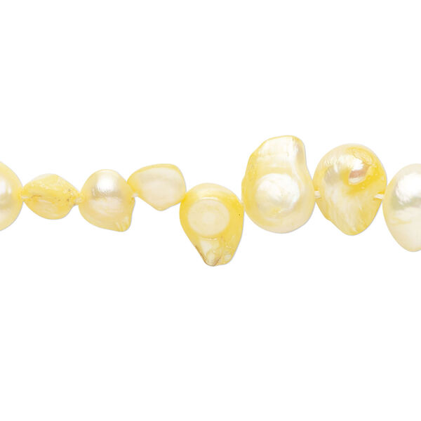 Pearl 1pkg1 freshwater, top-drilled flat-sided potato, 15 inch canary 6x5mm-14x8mm cultured image number 0