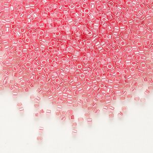 Seed bead, Delica®, glass, pkg/7.5g, #11 round, opaque inside dyed color luster carnation pink (DB-0236).