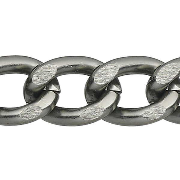 Chain, anodized aluminum, gunmetal, 8mm curb. Sold per pkg of 5 feet. image number 0