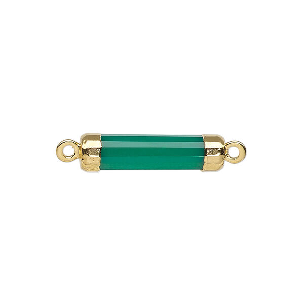 Link, green onyx (dyed) / electroplated gold / gold-plated sterling silver, 20x5mm-21x6mm hand-cut faceted tube. Sold individually. image number 0