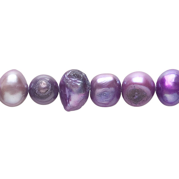 Pearl, cultured freshwater (dyed), plum, 7-8mm flat-sided potato, D grade, Mohs hardness 2-1/2 to 4. Sold per 16-inch strand. image number 0