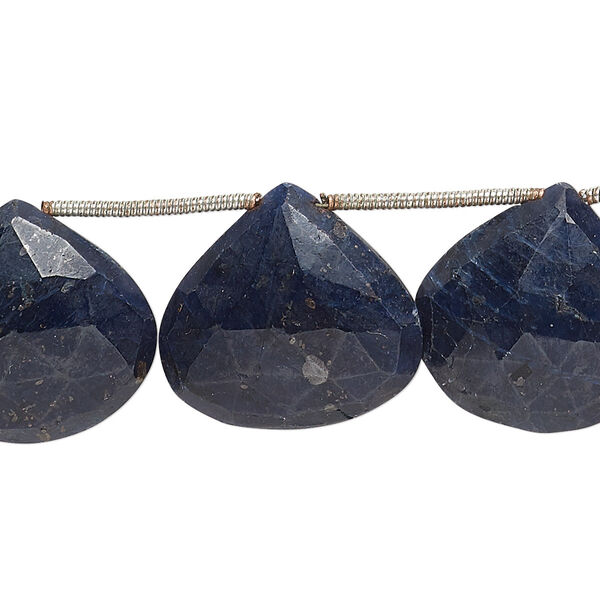 Bead, blue sapphire (dyed), dark blue, 16mm-19x18mm hand-cut top-drilled faceted puffed teardrop, C grade, Mohs hardness 9. Sold per pkg of 10. image number 0