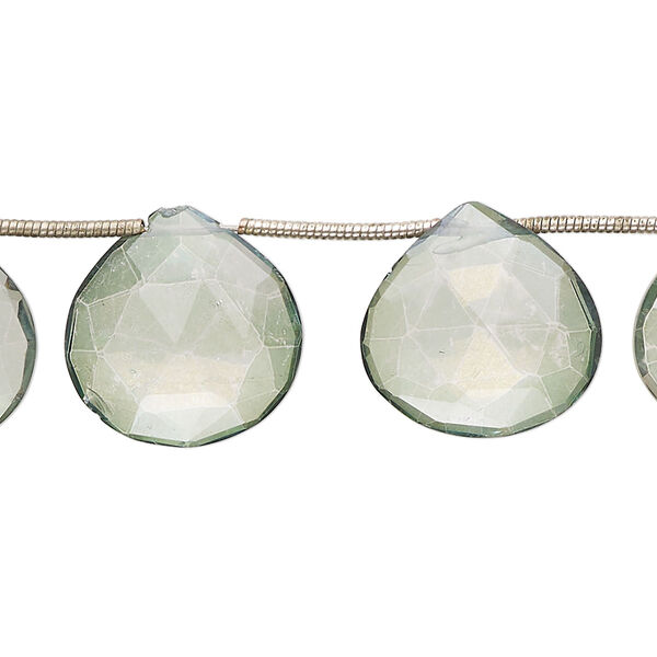 Bead, quartz crystal (coated), green and clear, 16-18mm hand-cut top-drilled faceted puffed teardrop, B grade, Mohs hardness 7. Sold per pkg of 10. image number 0