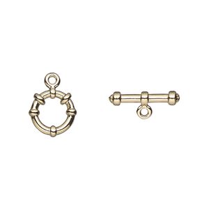 Clasp toggle 1pkg10 gold-plated "pewter" (zinc alloy), 8mm round, 1-strand
