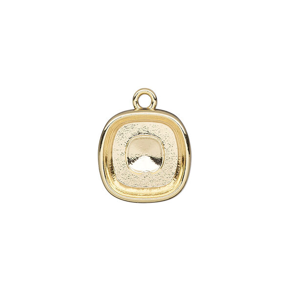 Drop, Almost Instant Jewelry®, gold-finished "pewter" (zinc-based alloy), 14mm square with 12mm cushion setting. Sold per pkg of 2. image number 0