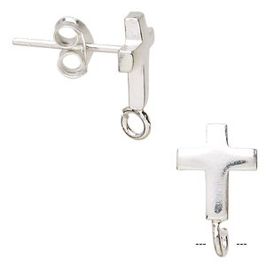 Earstud 1pkg2 sterling silver, 10x7mm cross / open loop, 1 pair