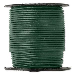 Cord, leather (dyed), dark green, 1-1.2mm round. Sold per 25-yard spool.