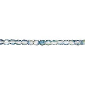 Bead, Czech fire-polished glass, green and teal, 3mm faceted round. Sold per pkg of 1,200 (1 mass).