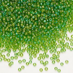 Seed bead, Preciosa Ornela Czech glass, pkg/50g, #11 rocaille, translucent rainbow lime green, (51430).