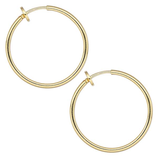 Earring, gold-plated brass, 25mm round hoop with pierced-look spring closure. Sold per pair. image number 0