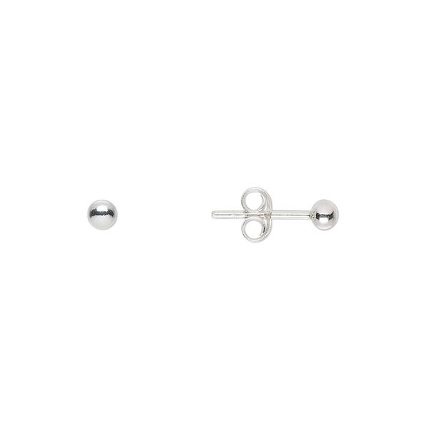 Earstud, sterling silver, 3mm ball with post. Sold per pair. image number 0
