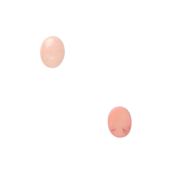 Cabochon, bamboo coral (dyed), pink, 8x6mm calibrated oval, Mohs hardness 3-1/2 to 4. Sold per pkg of 2. image number 0