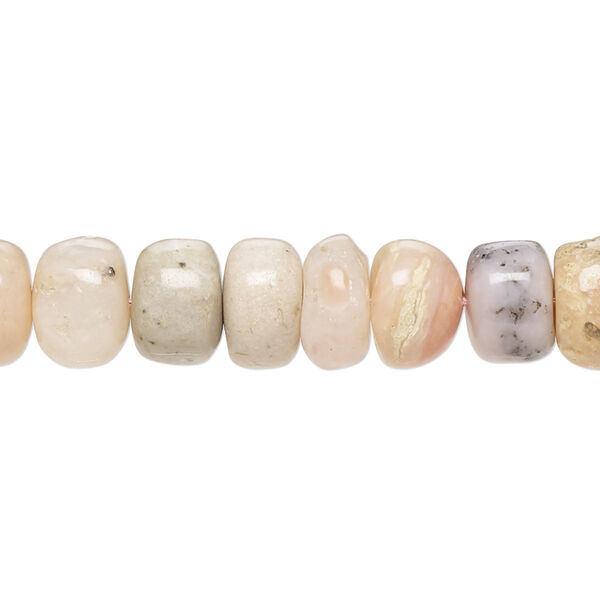 Bead, pink opal (natural), 9x3mm-10x8mm hand-cut rondelle with 0.4-1.4mm hole, C- grade, Mohs hardness 5 to 6-1/2. Sold per 8-inch strand. image number 0