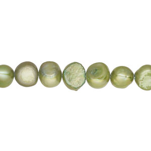 Pearl, cultured freshwater (dyed), avocado, 5-6mm flat-sided potato, D grade, Mohs hardness 2-1/2 to 4. Sold per 15-inch strand.