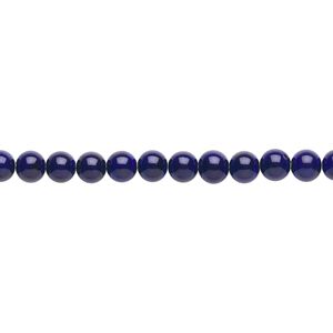 Bead, riverstone (dyed), dark blue, 4mm round, B grade, Mohs hardness 3-1/2. Sold per 15-1/2" to 16" strand.