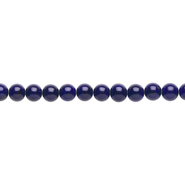 Bead, riverstone (dyed), dark blue, 4mm round, B grade, Mohs hardness 3-1/2. Sold per 15-1/2" to 16" strand. image number 0