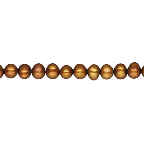 Pearl, cultured freshwater pearl (dyed), copper, 4-5mm semi-round, C grade, Mohs hardness 2-1/2 to 4. Sold per 15" strand, approximately 97 beads. image number 0