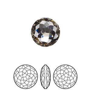 Round stone 48pk black diamond foil back, Swarovski® 14mm fancy round 1383