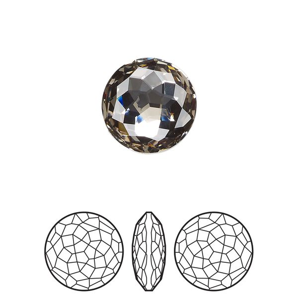 Round stone 48pk black diamond foil back, Swarovski® 14mm fancy round 1383 image number 0