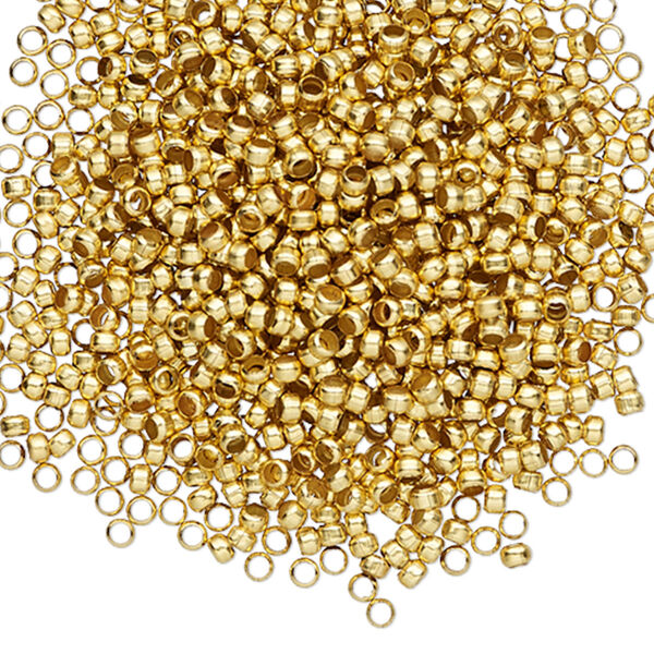 Crimp, gold-finished brass, 1.9x1.6mm round, 1.25mm inside diameter. Sold per pkg of 100. image number 0