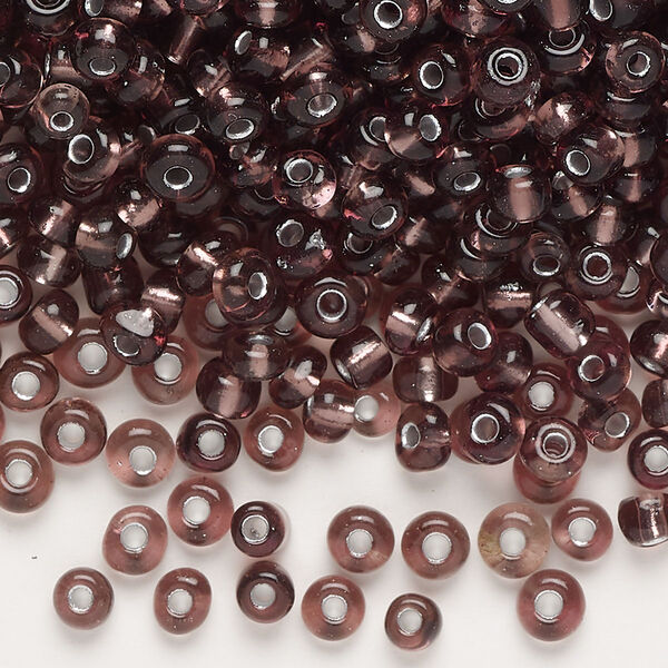 Seed bead, glass, pkg/100g, #6 round, translucent silver-lined purple. image number 0