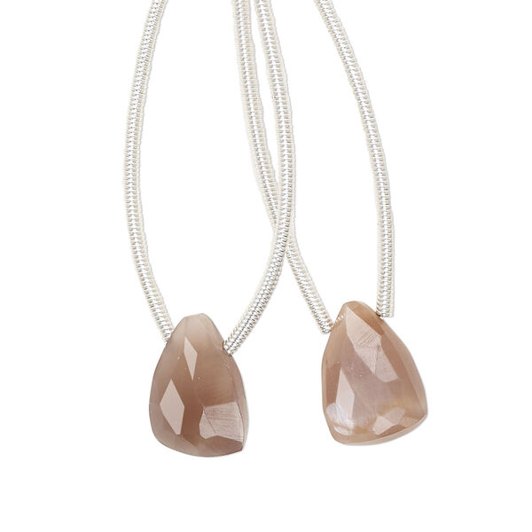 Bead, coffee moonstone (natural), 12x8mm top-drilled hand-cut faceted triangle, B grade, Mohs hardness 6 to 6-1/2. Sold per pkg of 2. image number 0