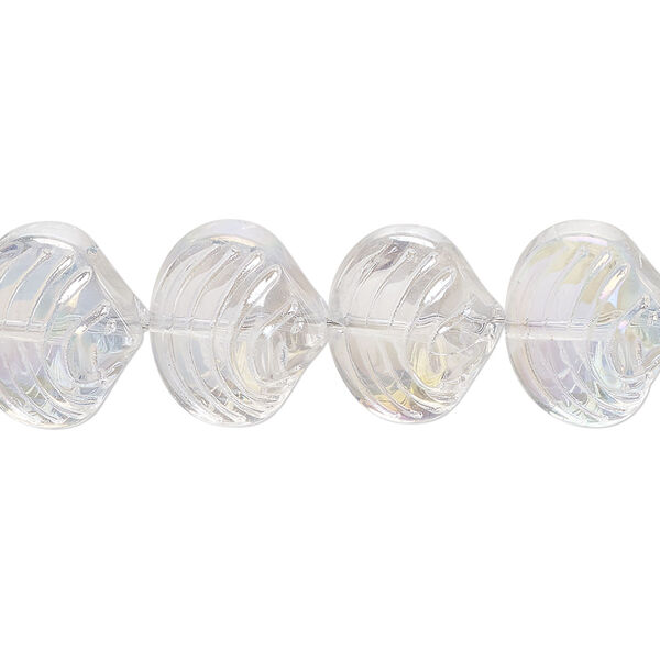 Bead, glass, translucent clear AB, 14x12mm clamshell. Sold per 15-1/2" to 16" strand. image number 0