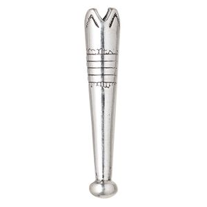 Bolo tip, antique silver-finished "pewter" (zinc-based alloy), 51x9.5mm with 8mm ball and ridged design. Sold per pkg of 4.