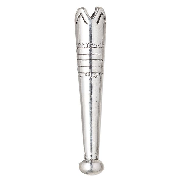 Bolo tip, antique silver-finished "pewter" (zinc-based alloy), 51x9.5mm with 8mm ball and ridged design. Sold per pkg of 4. image number 0