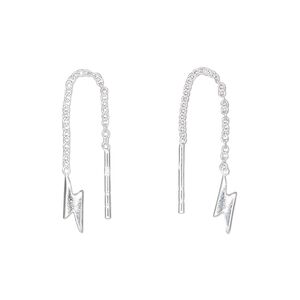 Ear thread, Create Compliments®, sterling silver, 38mm with 9x3.5mm lightning bolt. Sold per pair.