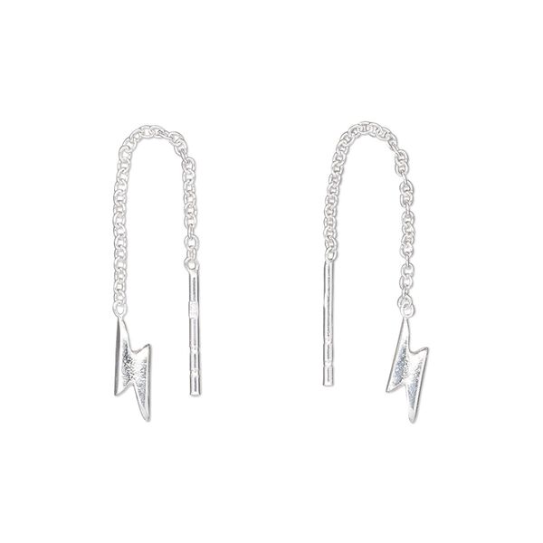 Ear thread, Create Compliments®, sterling silver, 38mm with 9x3.5mm lightning bolt. Sold per pair. image number 0